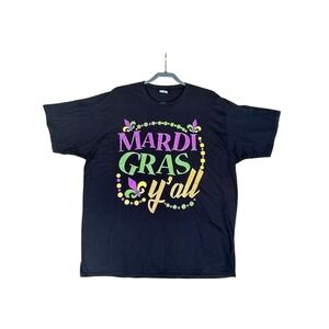 Port & Company Mardi Gras Y'all Graphic T-Shirt Black 2XL Ring Spun Cotton Tee